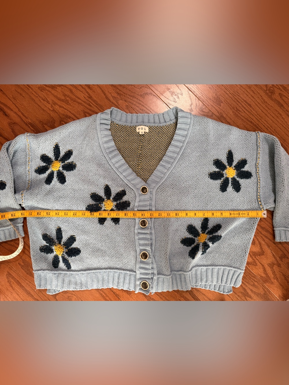 POL Oversized Light Blue Daisy Floral Knit Cardigan Sweater Small UST122 - Picture 7 of 10